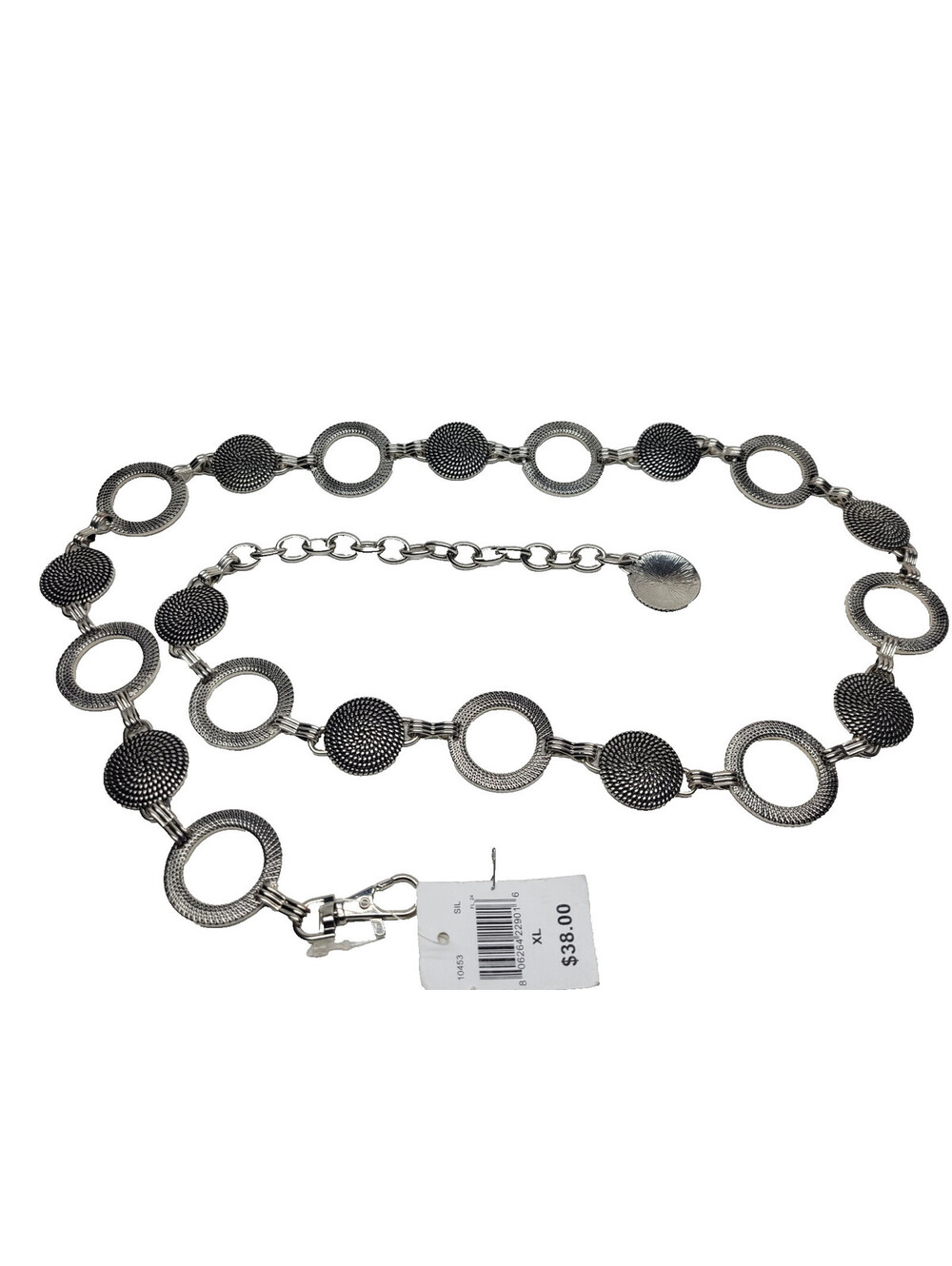 Fashion Focus Womens Silver Tone Round Circle Link Chain Metal Belt Size XL